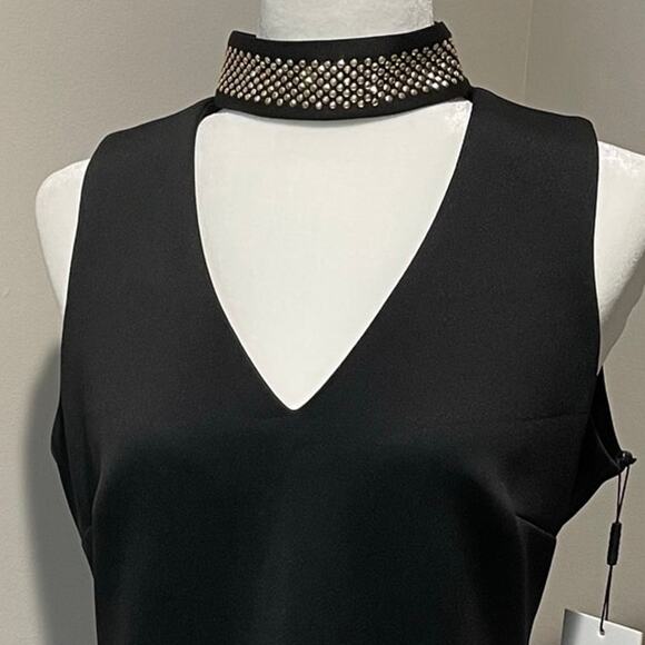 Calvin Klein Black Sheath Dress NWT Studded Choker V-Neck Scuba Knit Sz 8 Party - Picture 5 of 10